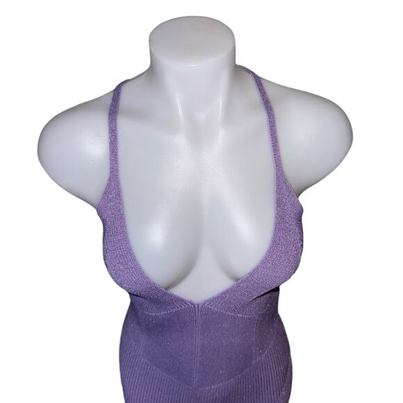 Retrofete Amster Rib Knit Metallic Lilac Purple Backless Midi Dress Size Large - Picture 6 of 12